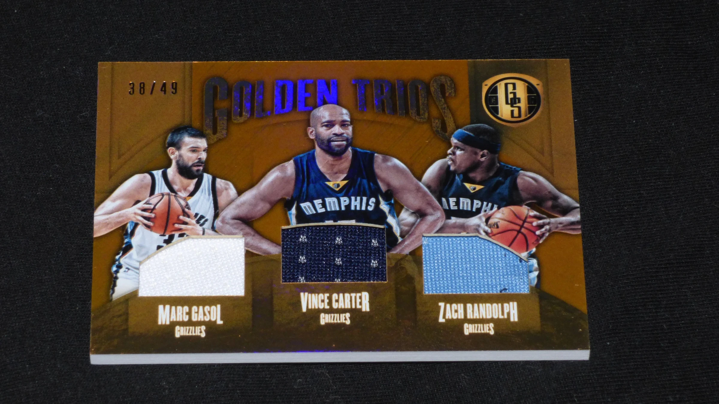Vince Carter / Gasol / Randolph 2016-17 Panini Gold Standard triple game jersey /49